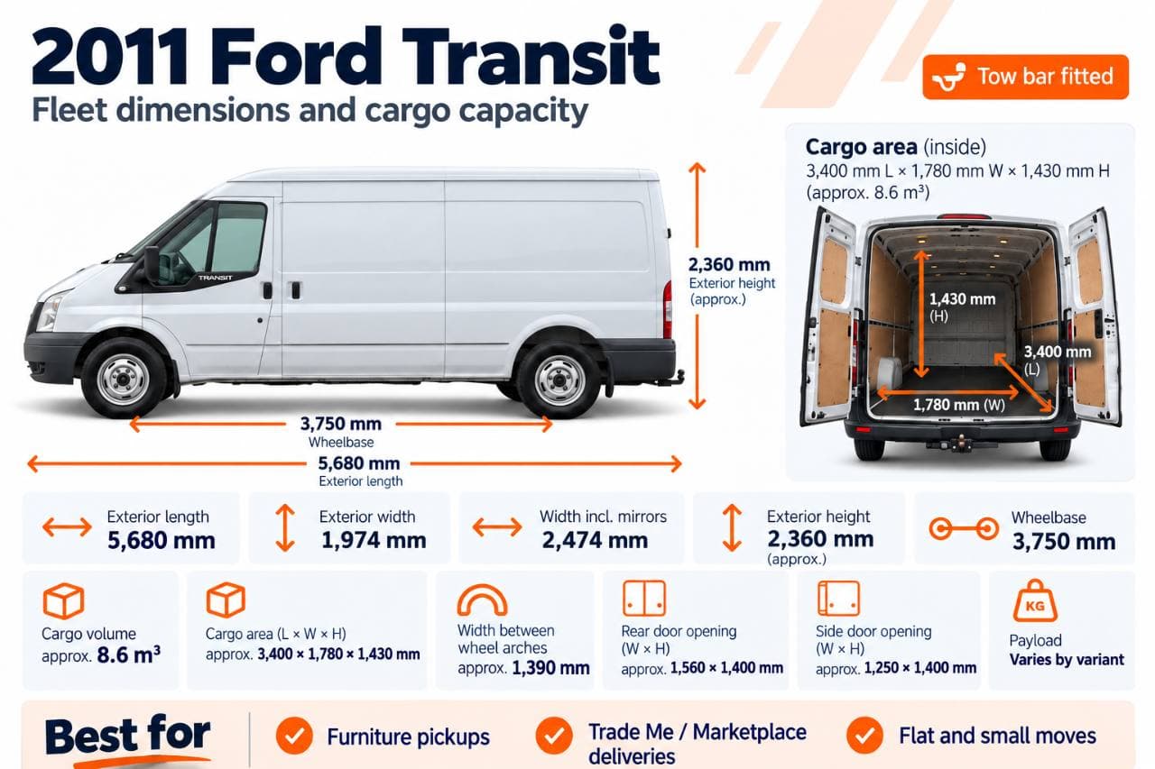 Ford Transit dimensions and cargo capacity graphic